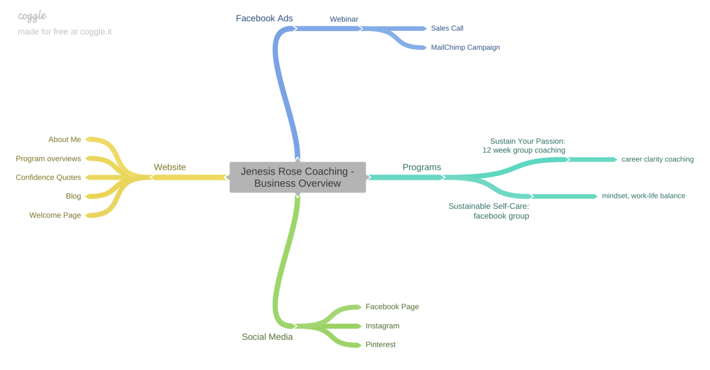 overview of my business using a coaching business mind map